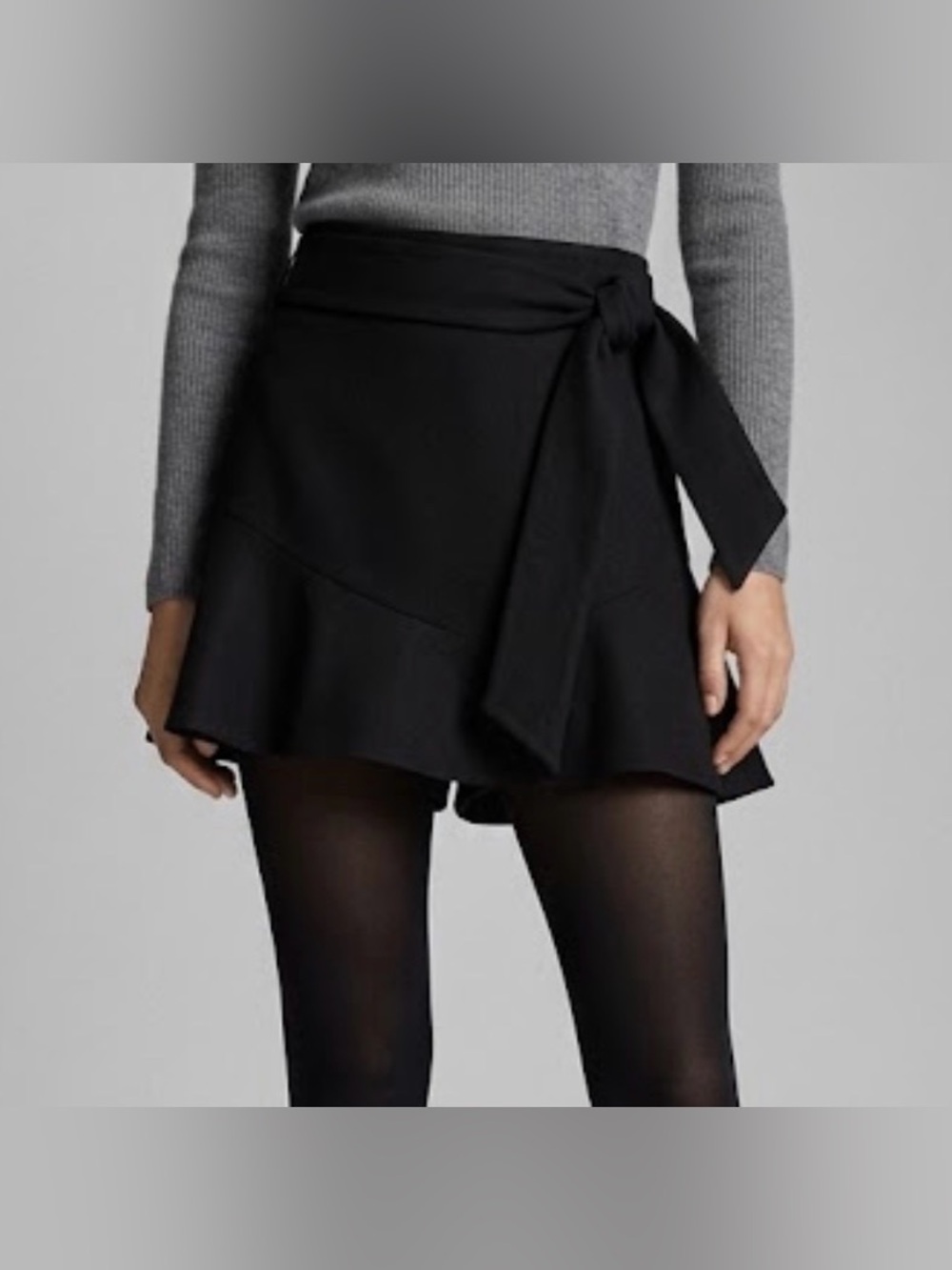 Zara Black Tie-Waist Flared Mini Skirt with Skort Lining